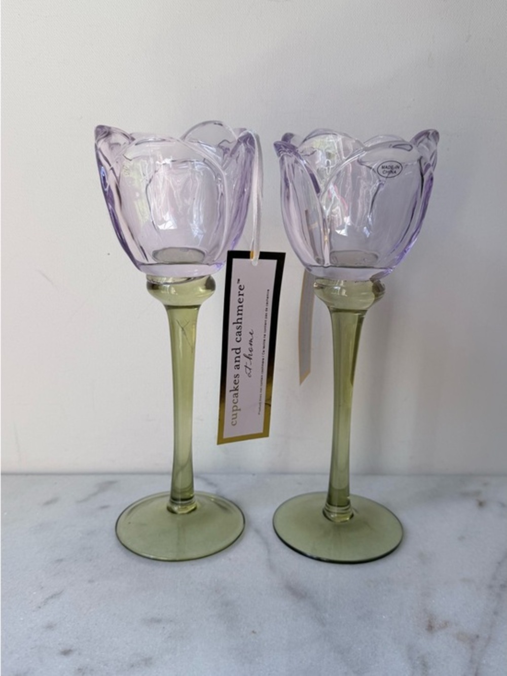 cupcakes & cashmere Lavender Tulip Glass Candle Holders - Set of 2